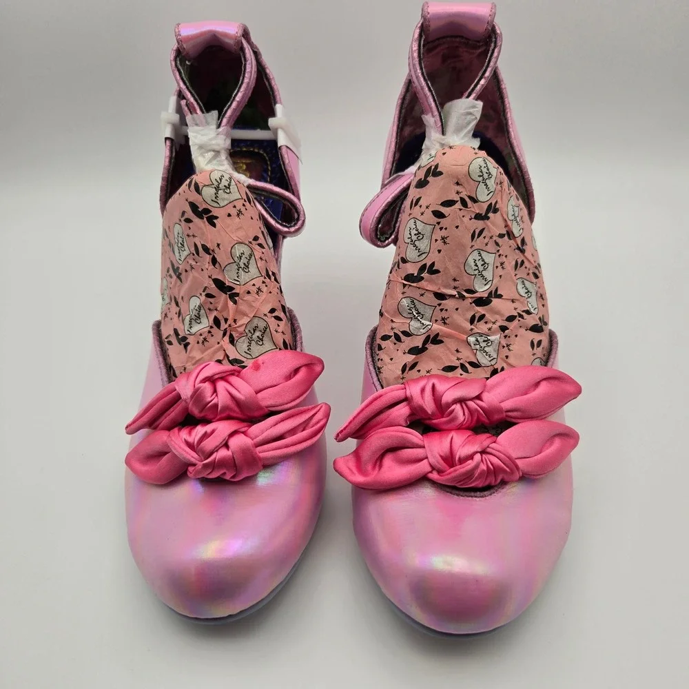 Irregular Choice NEW Summer Breeze Pink Holographic Iridescent W/Bows Sz 39 US 8